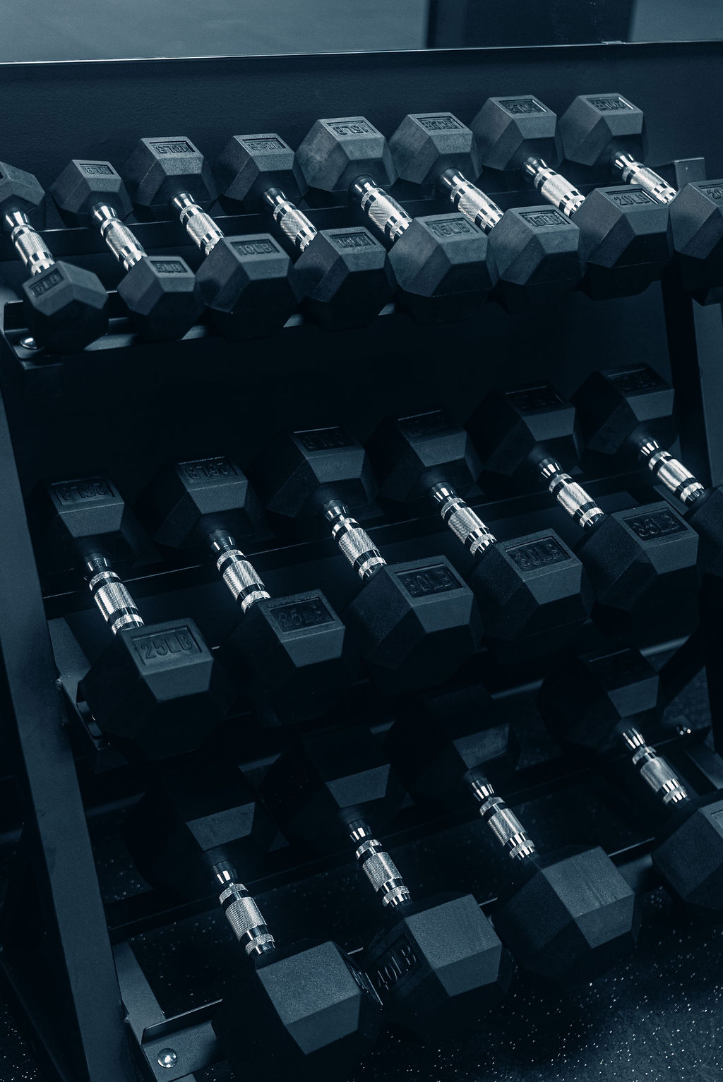 Rack of dumbbells at Grindstone